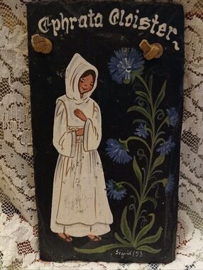 Vintage Ephrata, PA Cloister Handpainted Slate Signed By Artist Nun Flowers